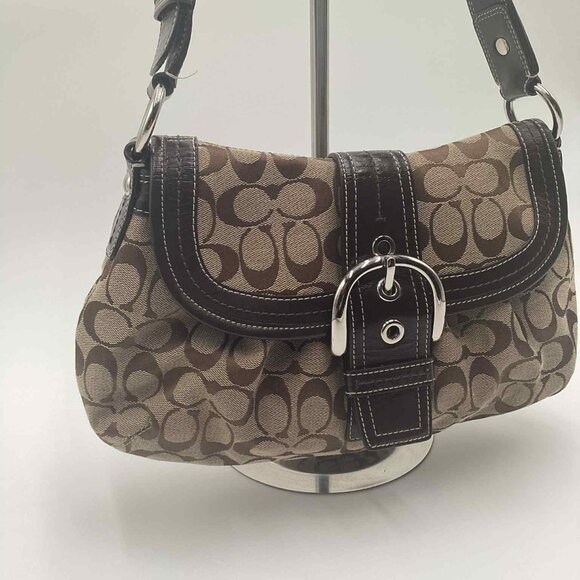 Coach Soho Signature Brown Jacquard & Leather Buckle Flap Shoulder Bag - Picture 3 of 14